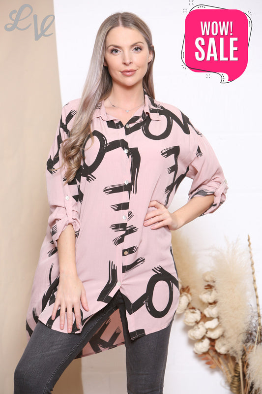 Dames Top Met Graffiti Print Dusty Roze