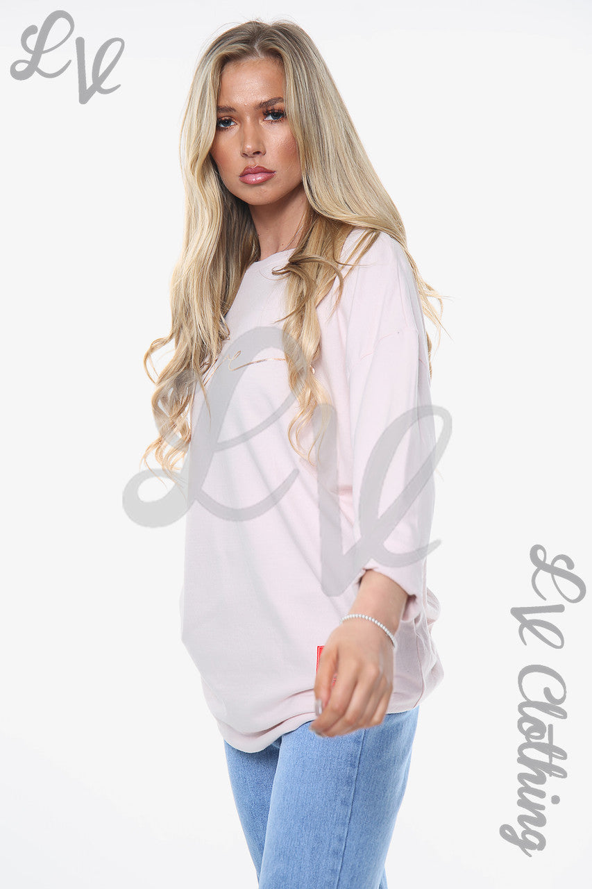 Ladies Love Script Sweatshirt Top Dusty Pink Unit Price £11.99