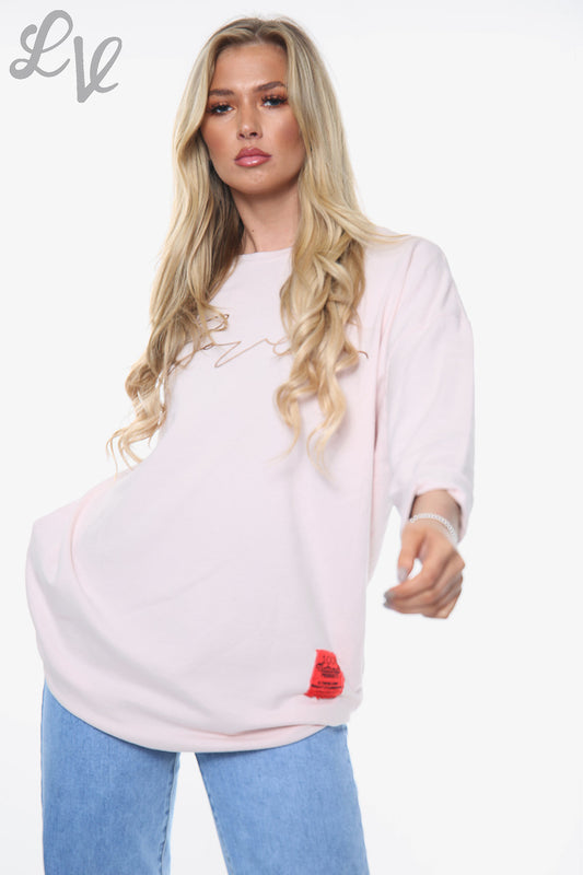 Ladies Love Script Sweatshirt Top Dusty Pink Unit Price £11.99