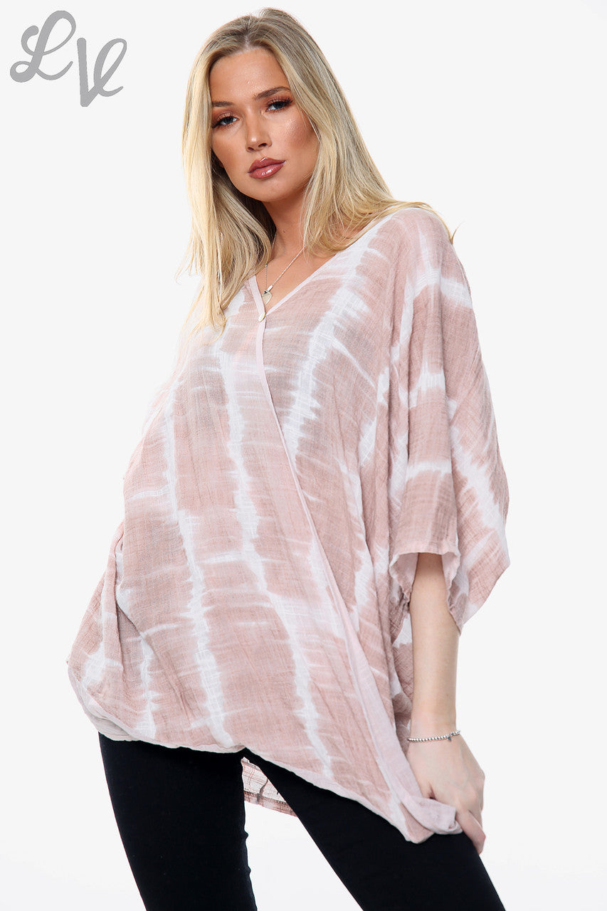 Dames Tie Dye Print Fluwelen Top Oudroze Prijs per eenheid € 14,99