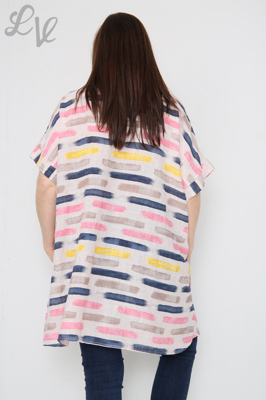 Dames Top Met Streepjesprint Asymmetrisch Stofroze Per Stuk €8,99