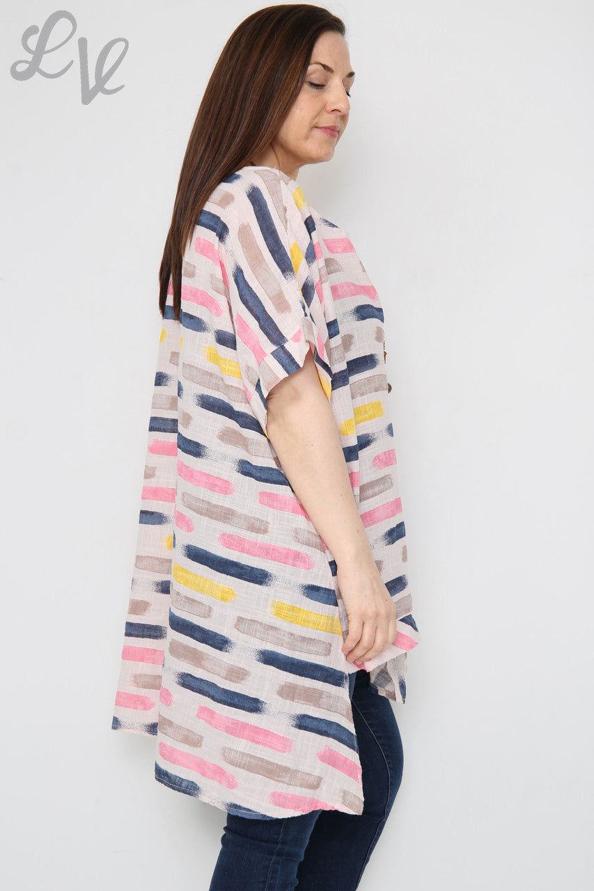 Dames Top Met Streepjesprint Asymmetrisch Stofroze Per Stuk €8,99