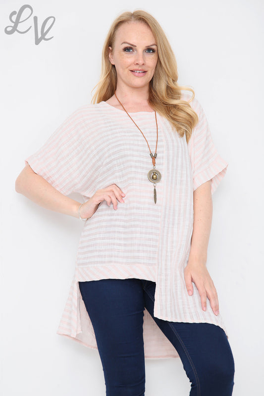 Ladies Vertical & Horizontal Stripe Mix Top Dusty Pink Unit Price £9.99