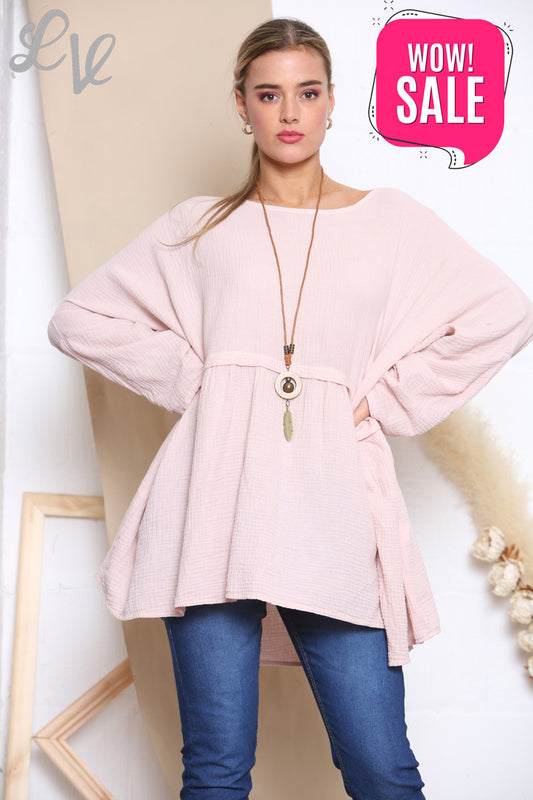 Dames Lagenlook Floaty Top met Ketting Dusty Pink