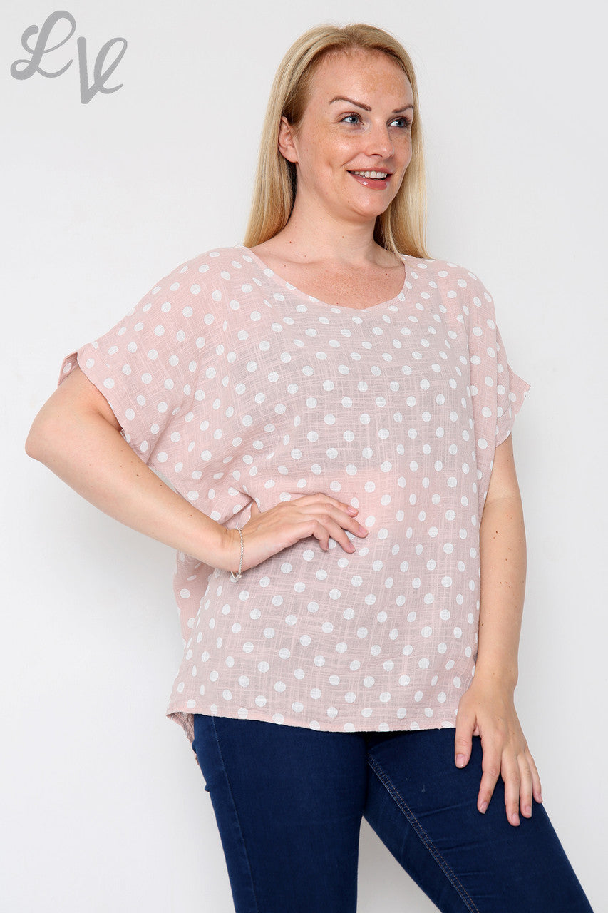 Dames Top met Polka Dot Print Dusty Roze Prijs per stuk £7,99