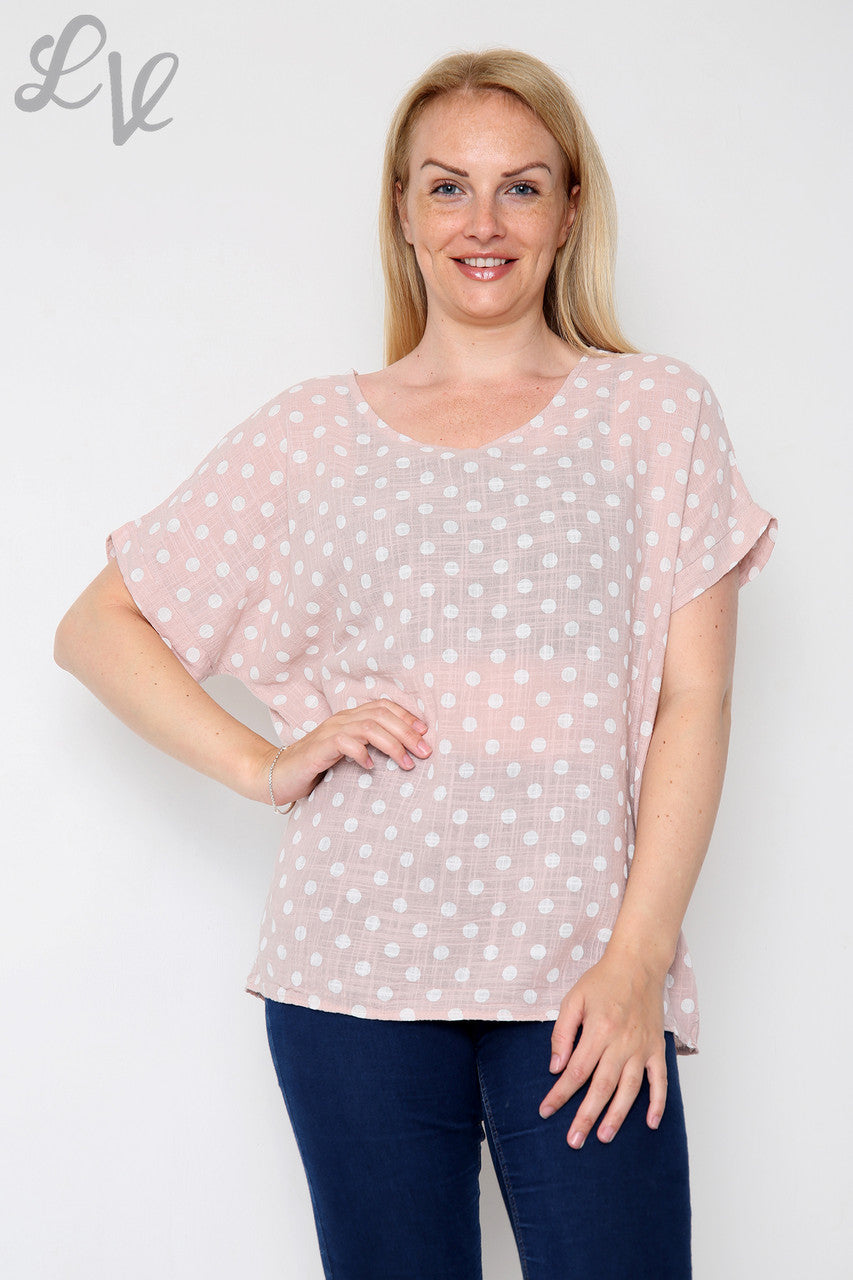 Dames Top met Polka Dot Print Dusty Roze Prijs per stuk £7,99