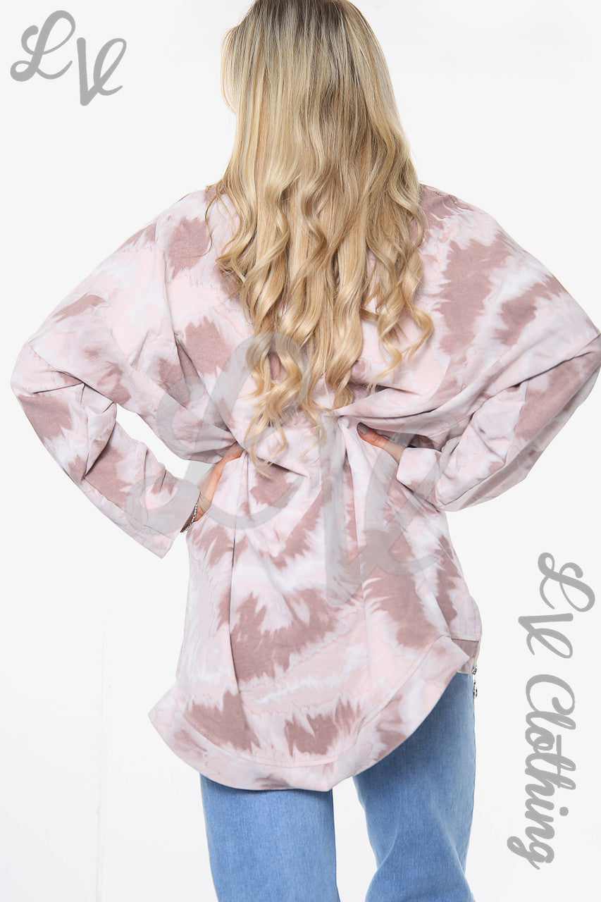 Dames Tie Dye Sweatshirt Top Dusty Roze Prijs WAS €13,99 NU €6,99