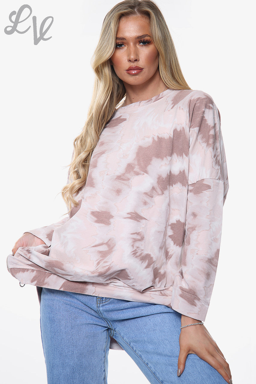 Dames Tie Dye Sweatshirt Top Dusty Roze Prijs WAS €13,99 NU €6,99