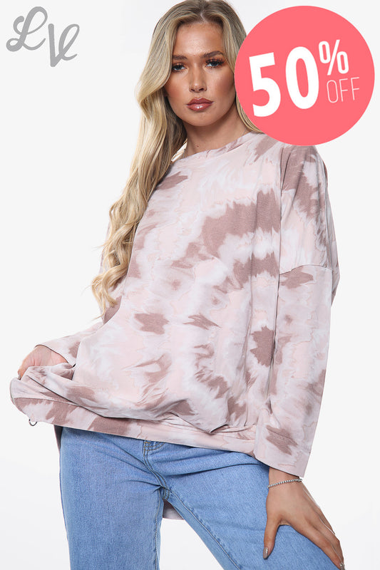 Ladies Tie Dye Print Sweatshirt Top Dusty Pink Unit Price WAS £13.99 NOW £6.99