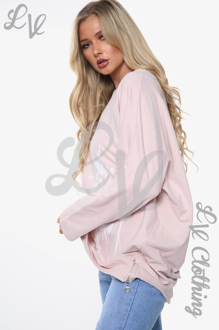 Ladies Graffiti Shapes Sweatshirt Top Dusty Pink Unit Price £11.99