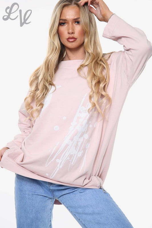 Ladies Graffiti Shapes Sweatshirt Top Dusty Pink Unit Price £11.99