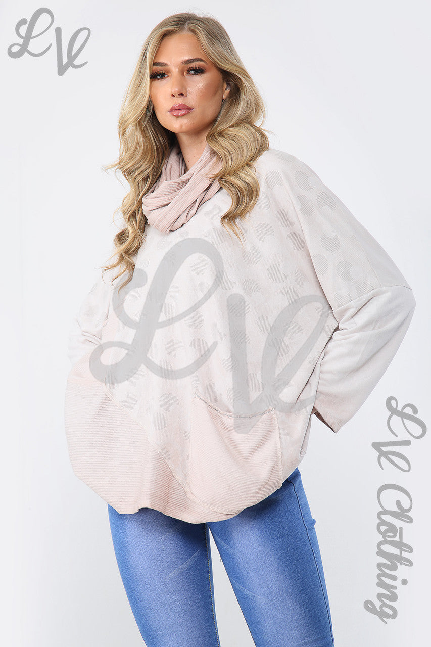 Ladies Circle Print Oversized Top With Scarf  Dusty Pink - Unit Price £16.99
