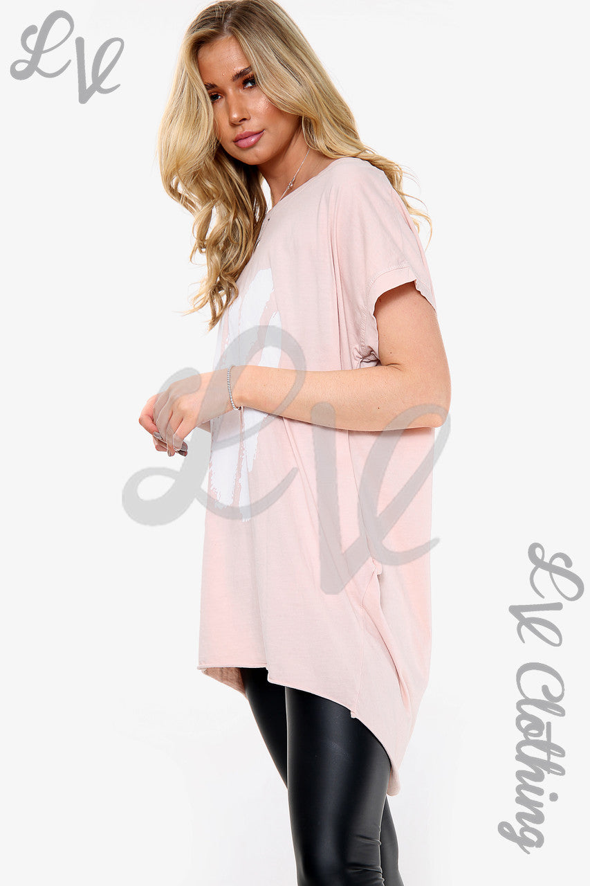 Dames Top met Grafische Verfstreep Stoffig Roze Stukprijs €8,99