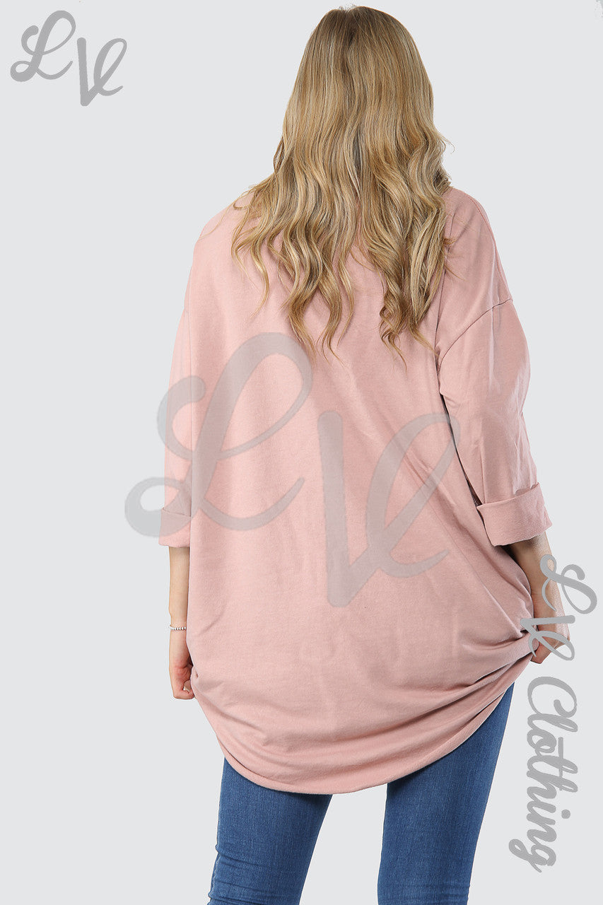 Ladies Foil Heart Graphic Tunic Top Dusty Pink - Unit Price £13.99