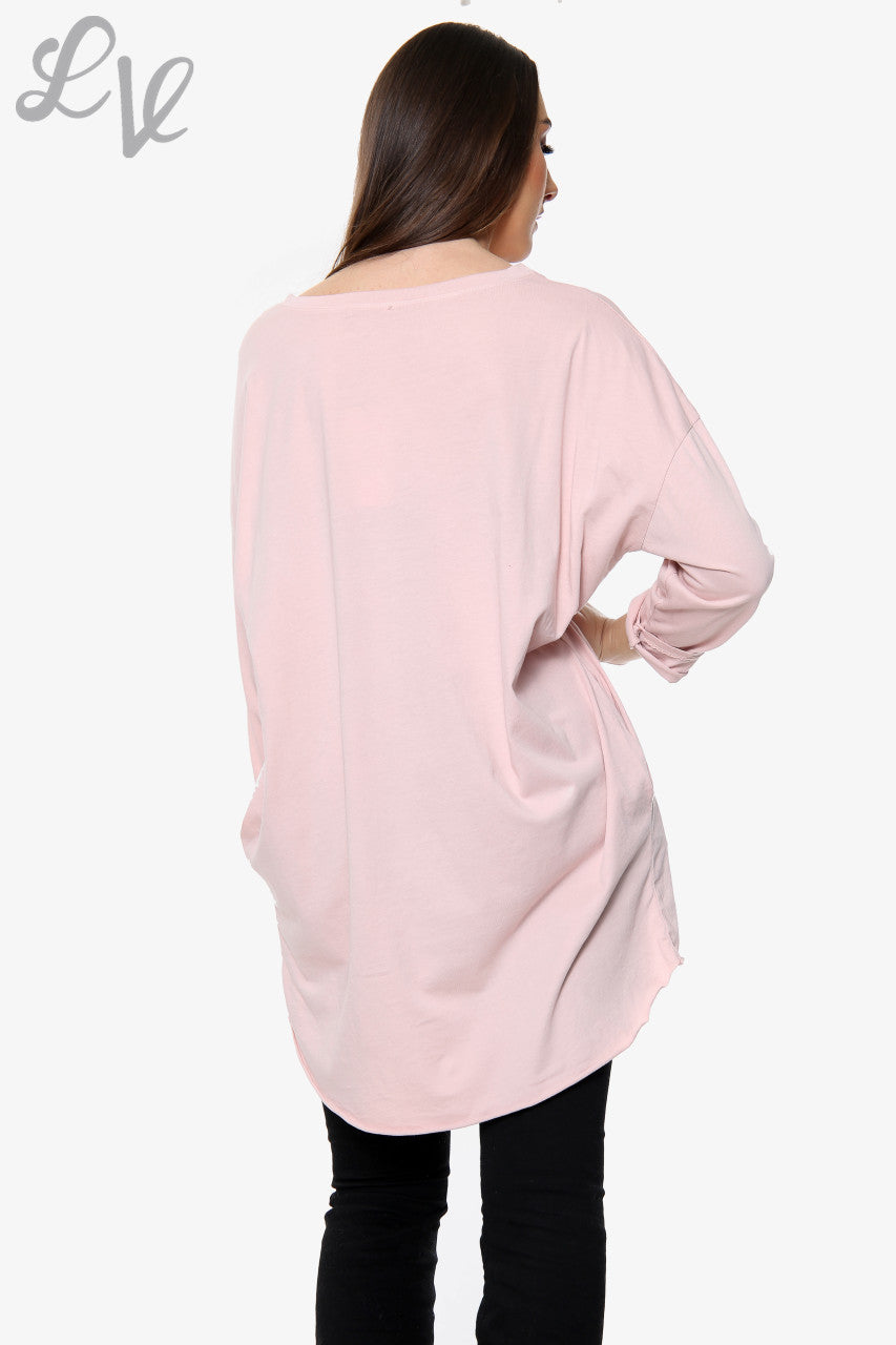 Dames Squiggle Love Heart Top Stoffig Roze Stukprijs €10,99