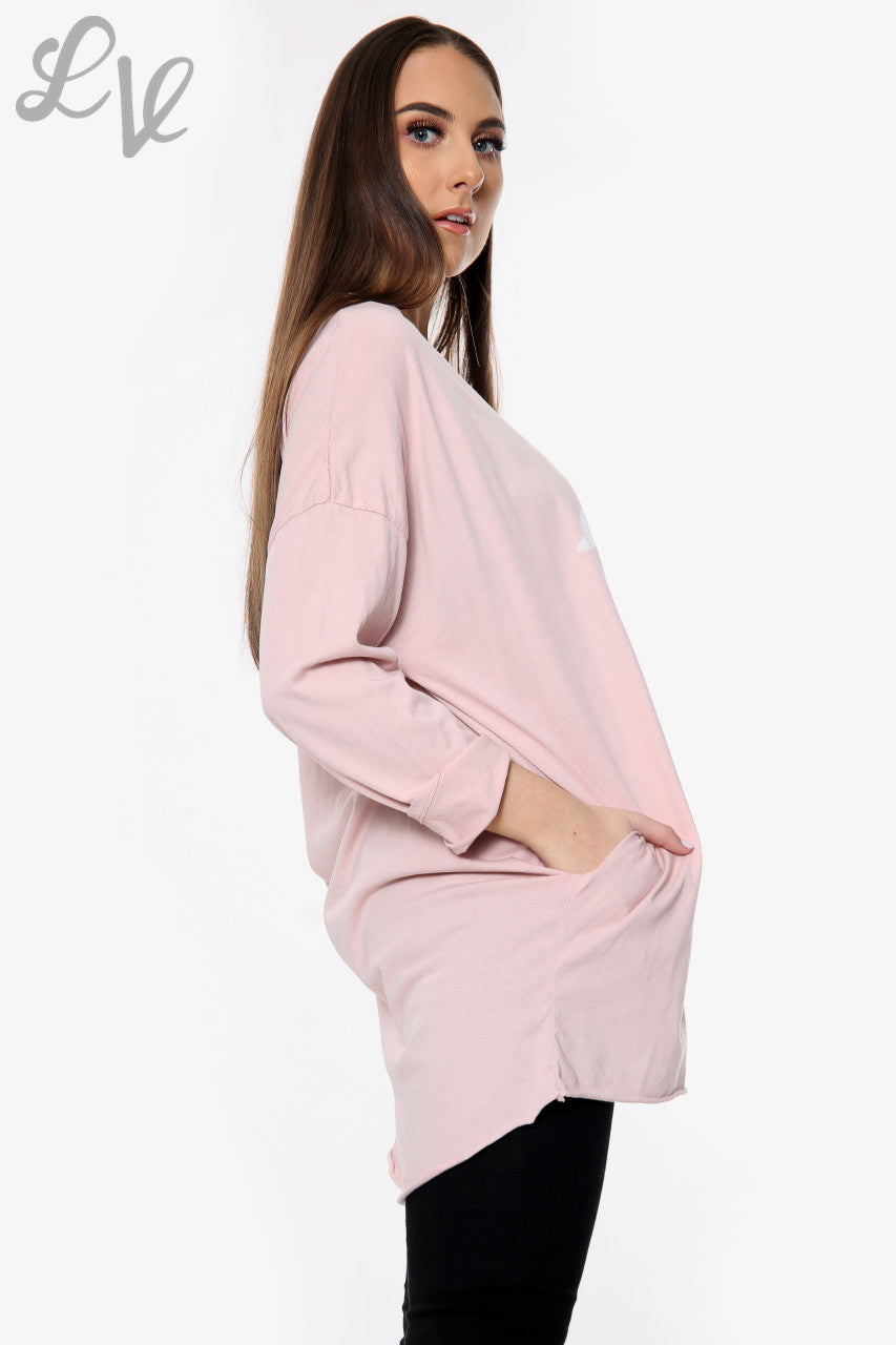 Dames Squiggle Love Heart Top Stoffig Roze Stukprijs €10,99
