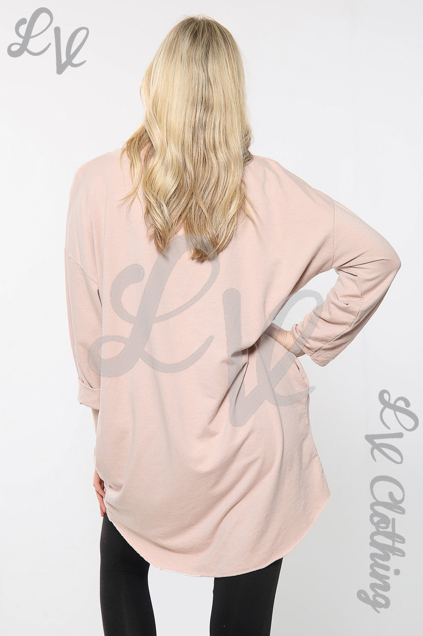 Dames oversized top met lovertjeshartprint stofroze Prijs per stuk £15,99