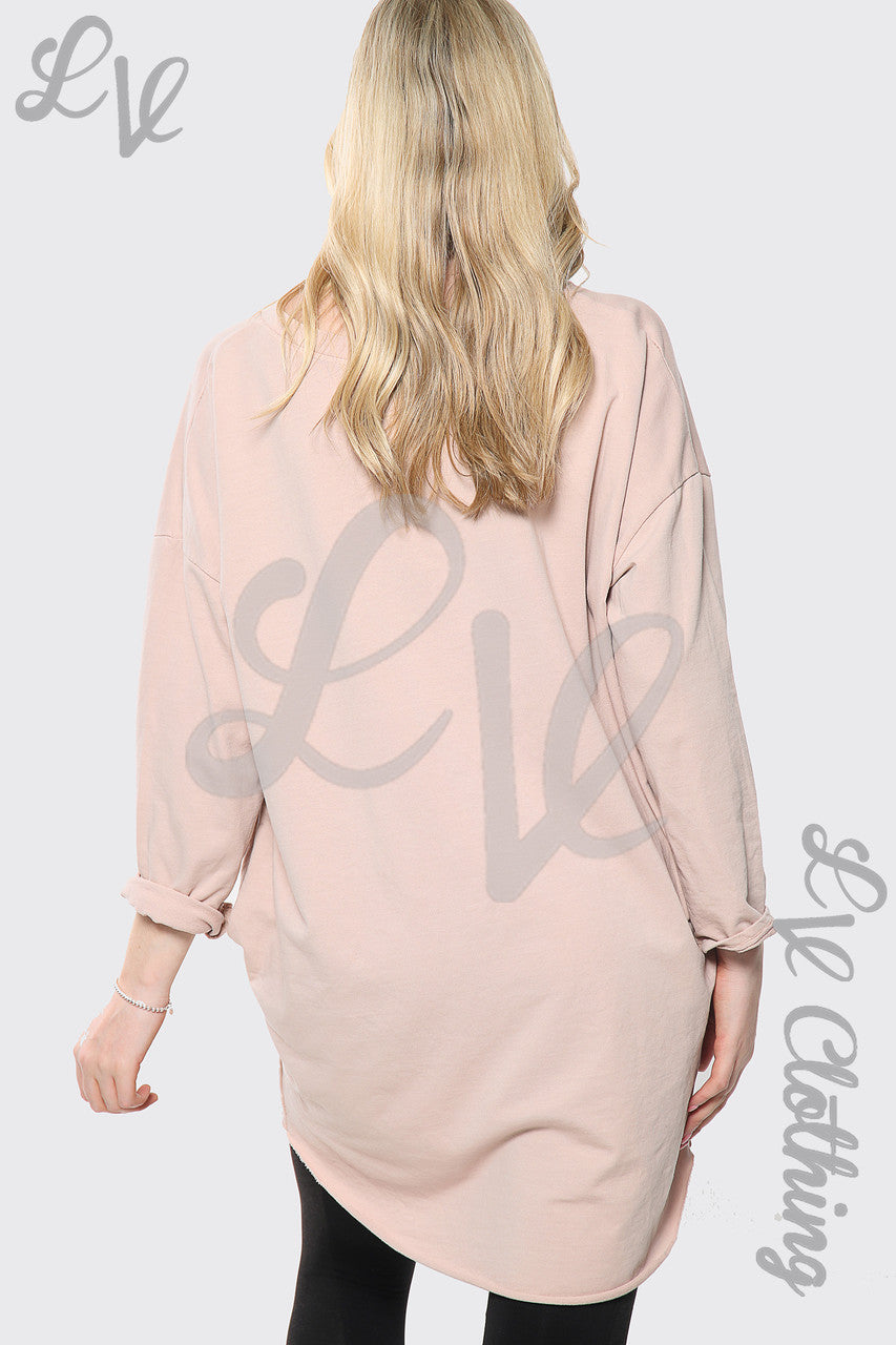 Dames Luipaard Lippen Print Vleermuismouw Oversized Top Oudroze Stukprijs €14,99