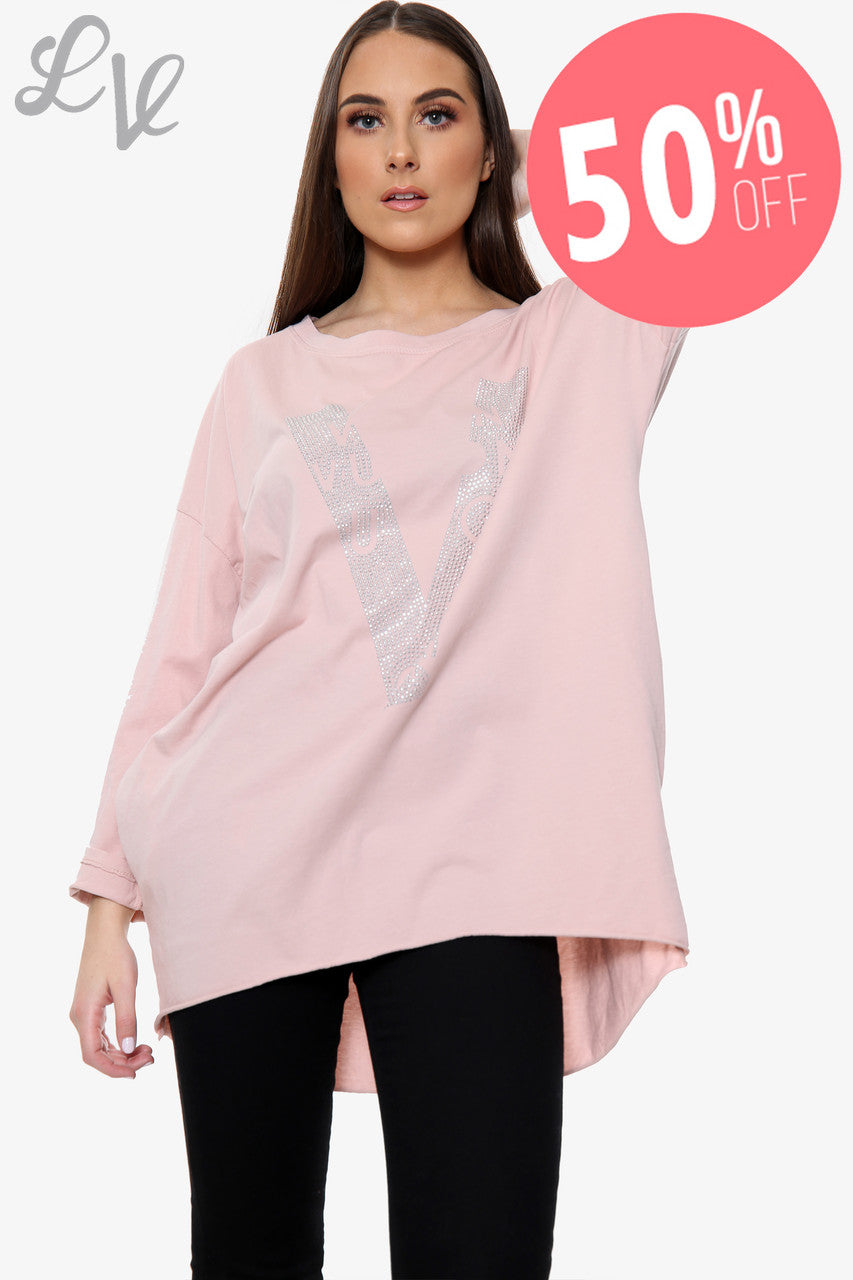 Dames Diamante Love Top Dusty Pink Prijs WAS €12,99 NU €6,49