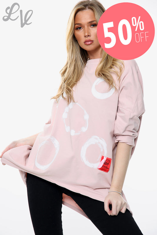 Ladies Paintbrush Shapes Print Sweatshirt Top Dusty Pink Unit Price WAS £11.99 NOW £5.99