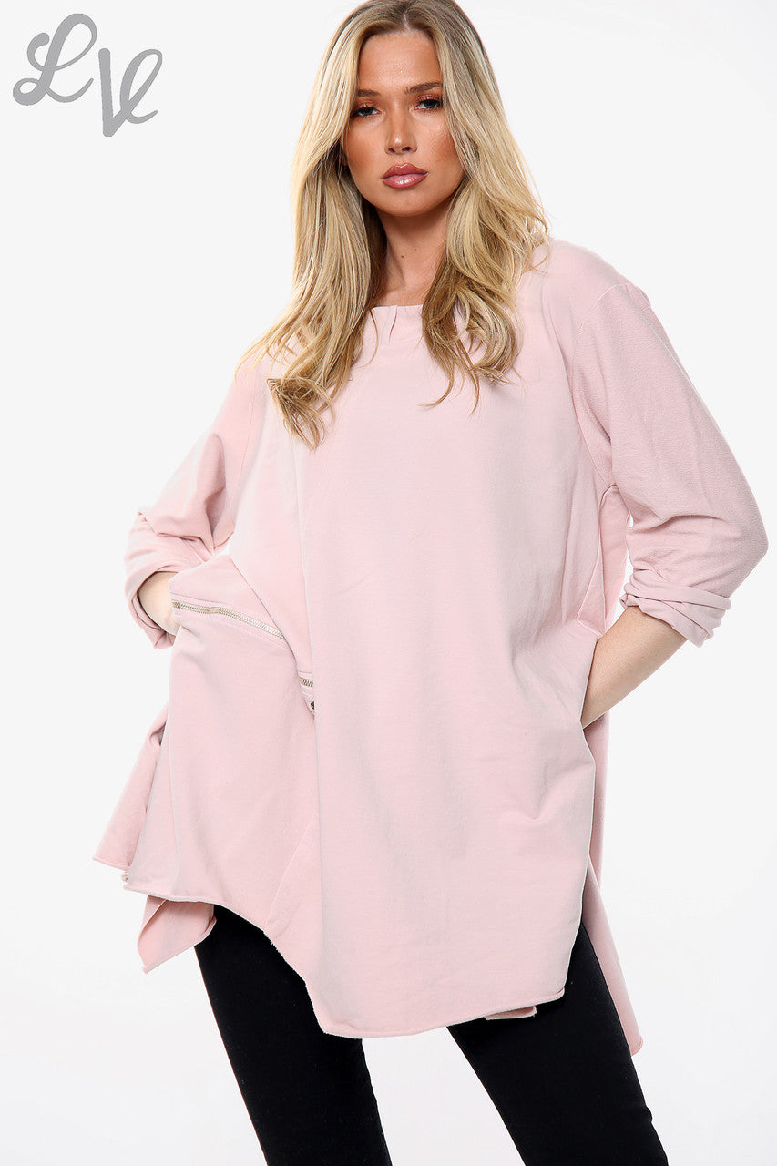 Dames sweatshirt met gedrapeerde zoom en ritsdetails Oudroze Prijs WAS €11,99 NU €5,99