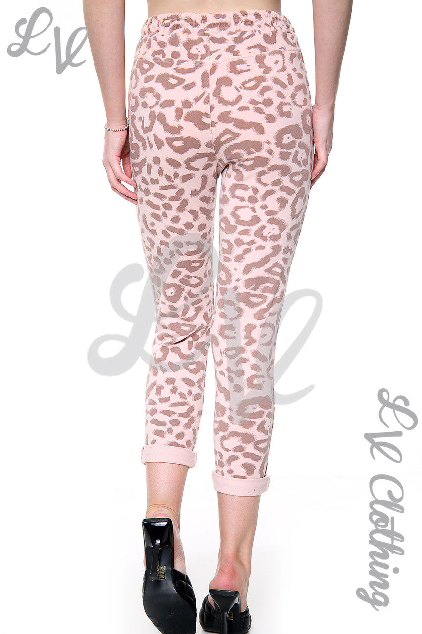 Dames Animal Luipaardprint Joggingbroek Stoffig Roze Stukprijs £ 13,99
