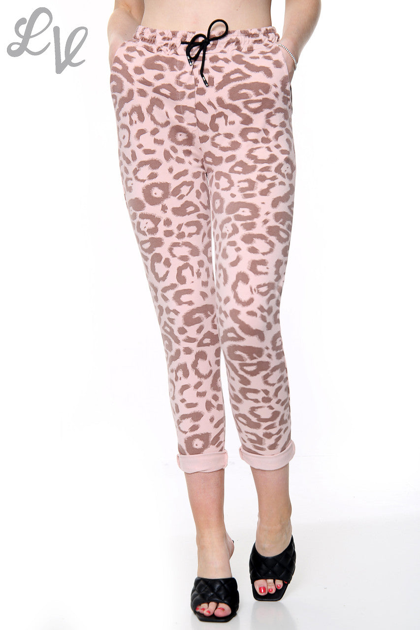 Dames Animal Luipaardprint Joggingbroek Stoffig Roze Stukprijs £ 13,99