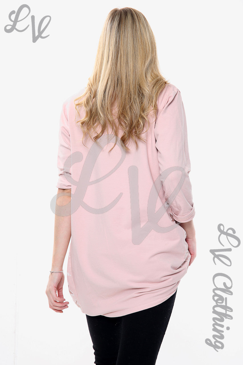 Dames Top met Sterrenprint Hals & Zoom Stofroze Per stuk WAS € 11,99 NU € 5,99