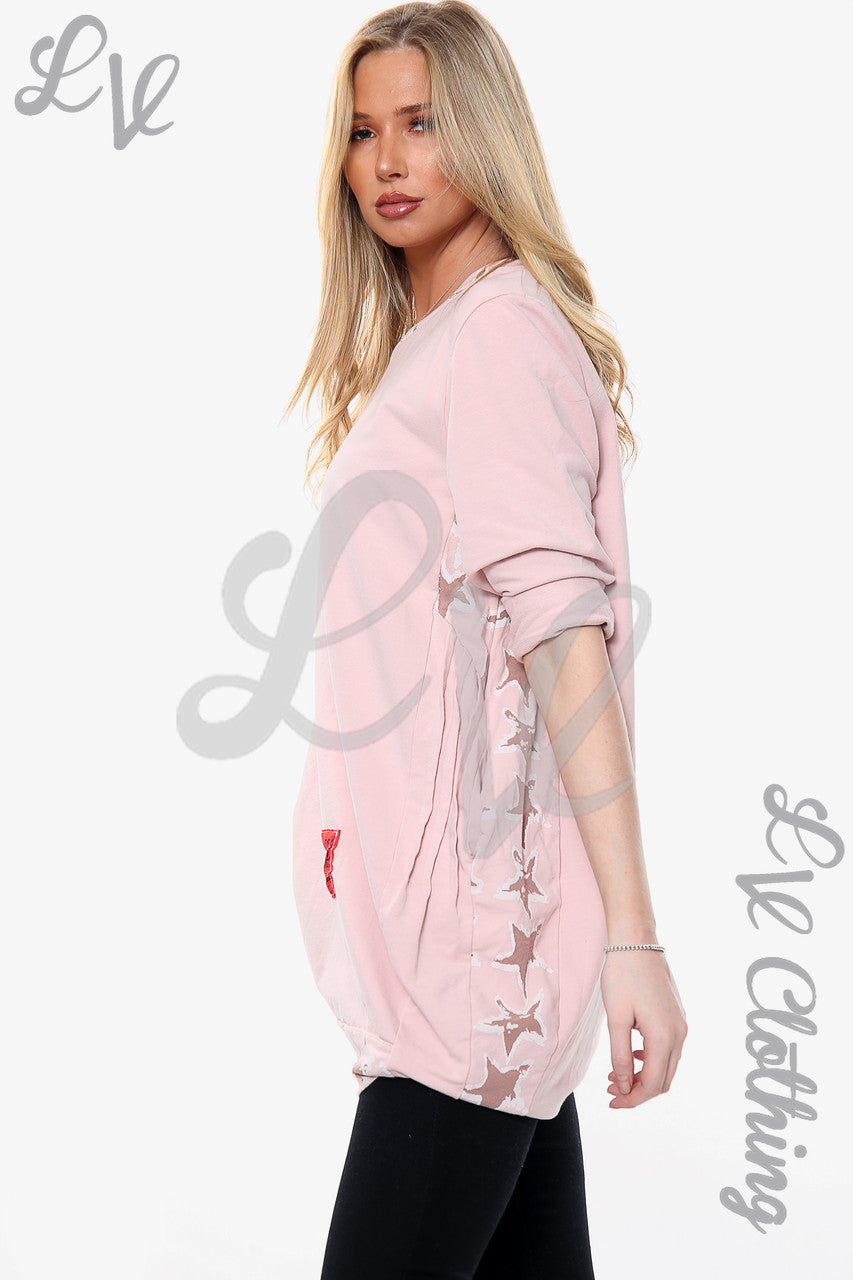Dames Top met Sterrenprint Hals & Zoom Stofroze Per stuk WAS € 11,99 NU € 5,99