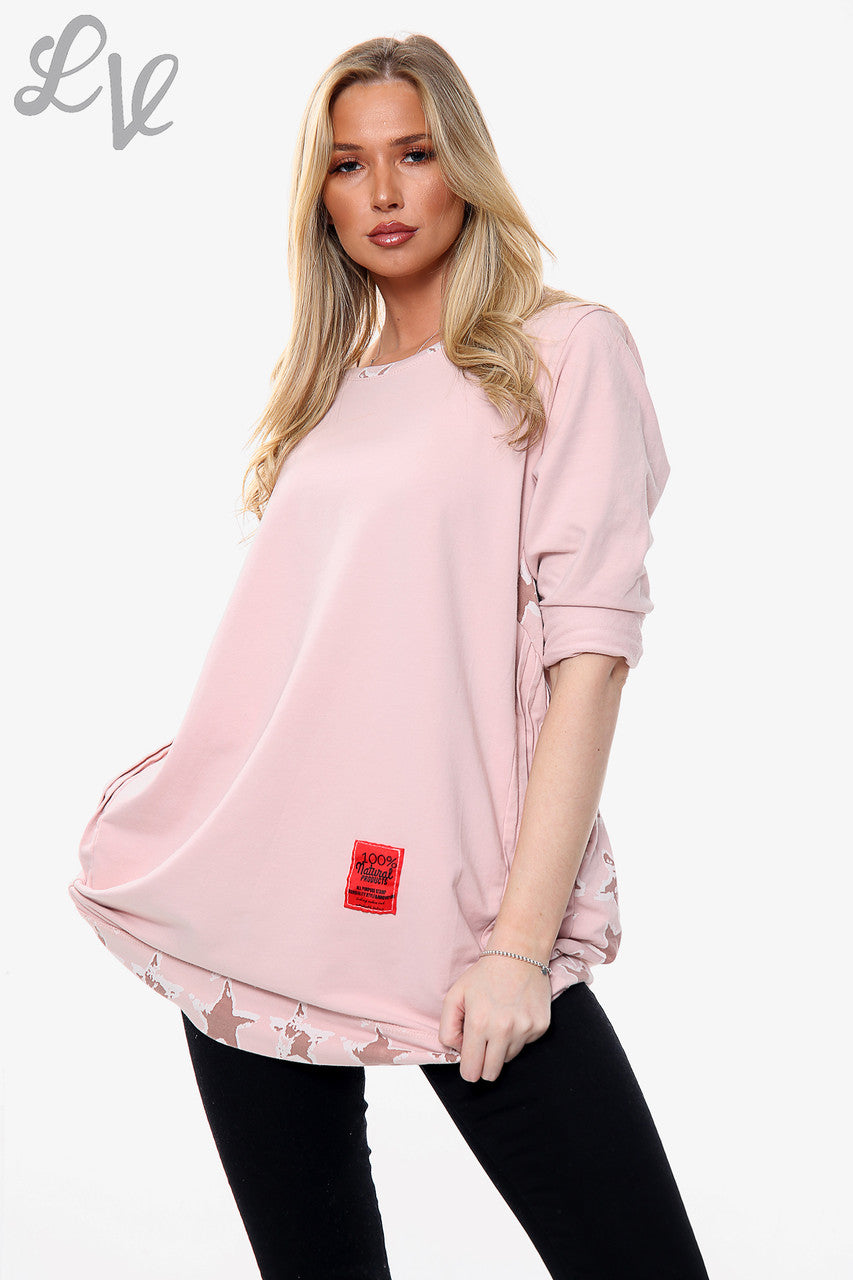 Dames Top met Sterrenprint Hals & Zoom Stofroze Per stuk WAS € 11,99 NU € 5,99