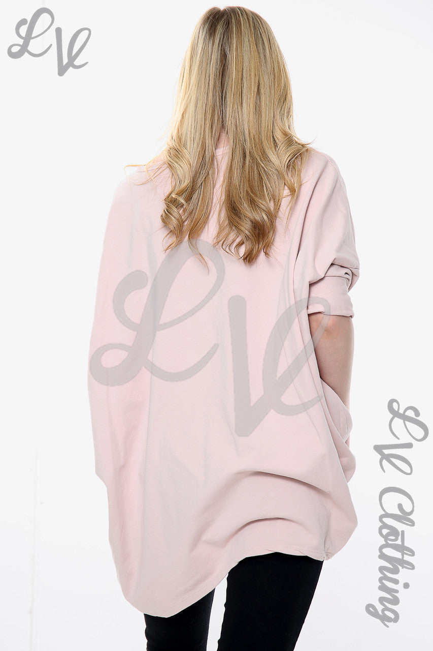Ladies Applique Ruffle Foil Heart Sweatshirt Top Dusty Pink Unit Price £13.99