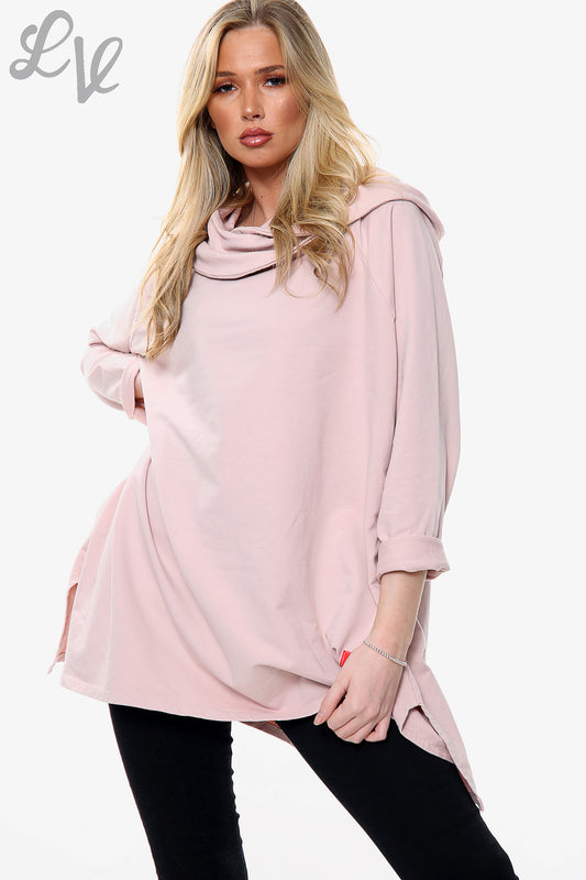 Ladies Draped Shoulder Sweatshirt Top Dusty Pink Unit Price £15.99