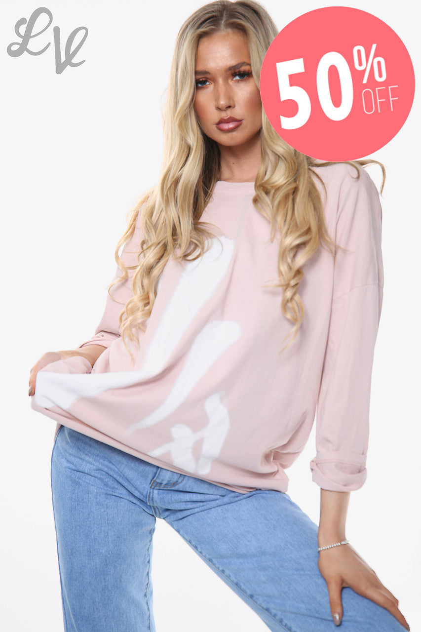 Ladies Graffiti Marks Top Dusty Pink Unit Price WAS £11.99 NOW £5.99