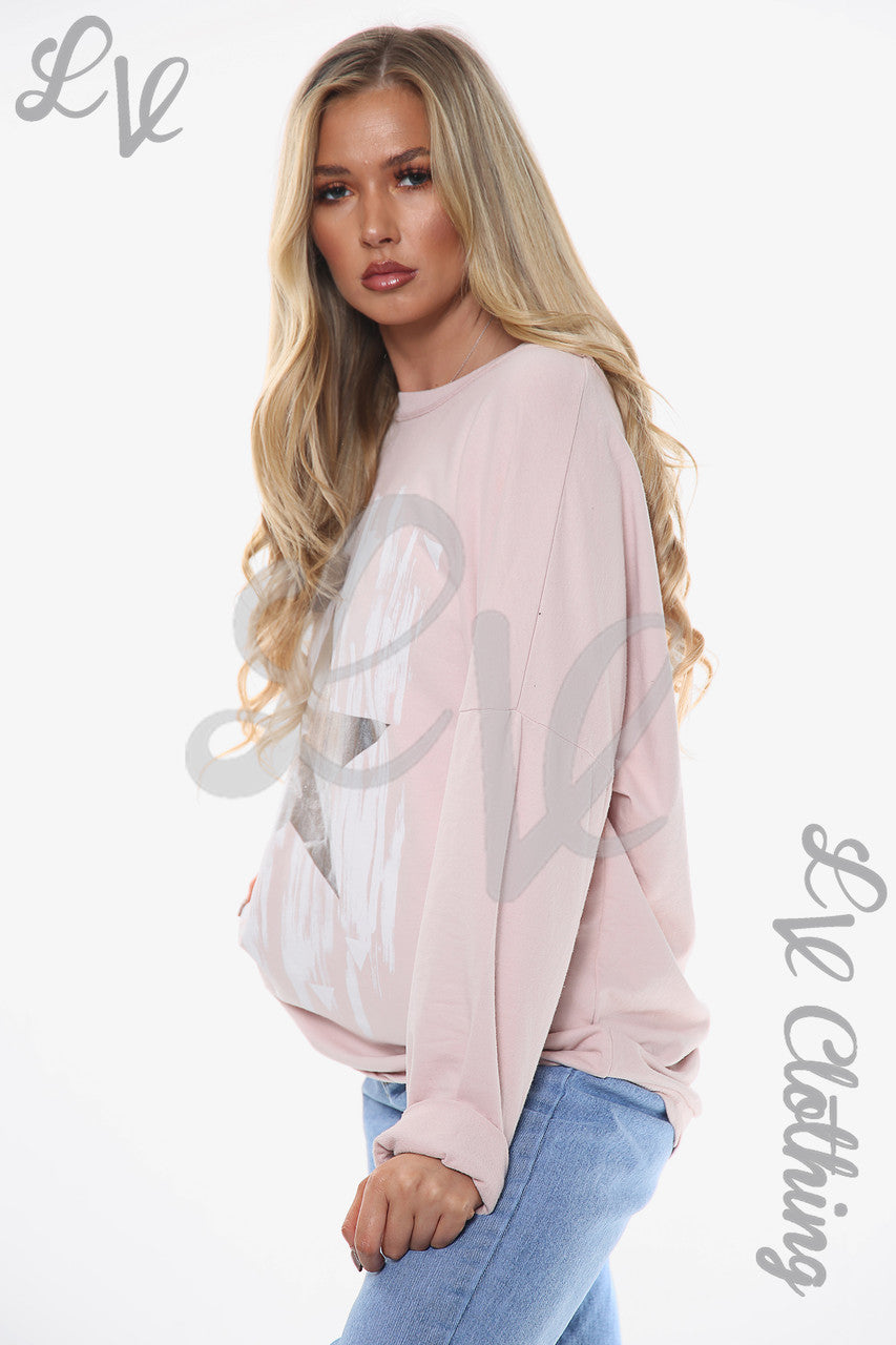 Dames Folie Sterren Paint Splatter Top Roze Eenheidsprijs WAS €13,99 NU €10,49