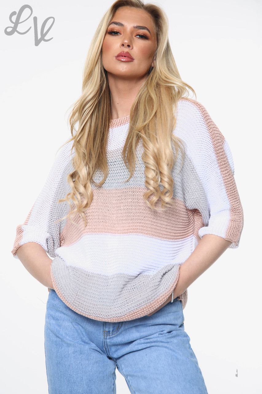 Dames Colour Block Fijngebreide Top Dusty Pink Stukprijs WAS £10,99 NU £5,49