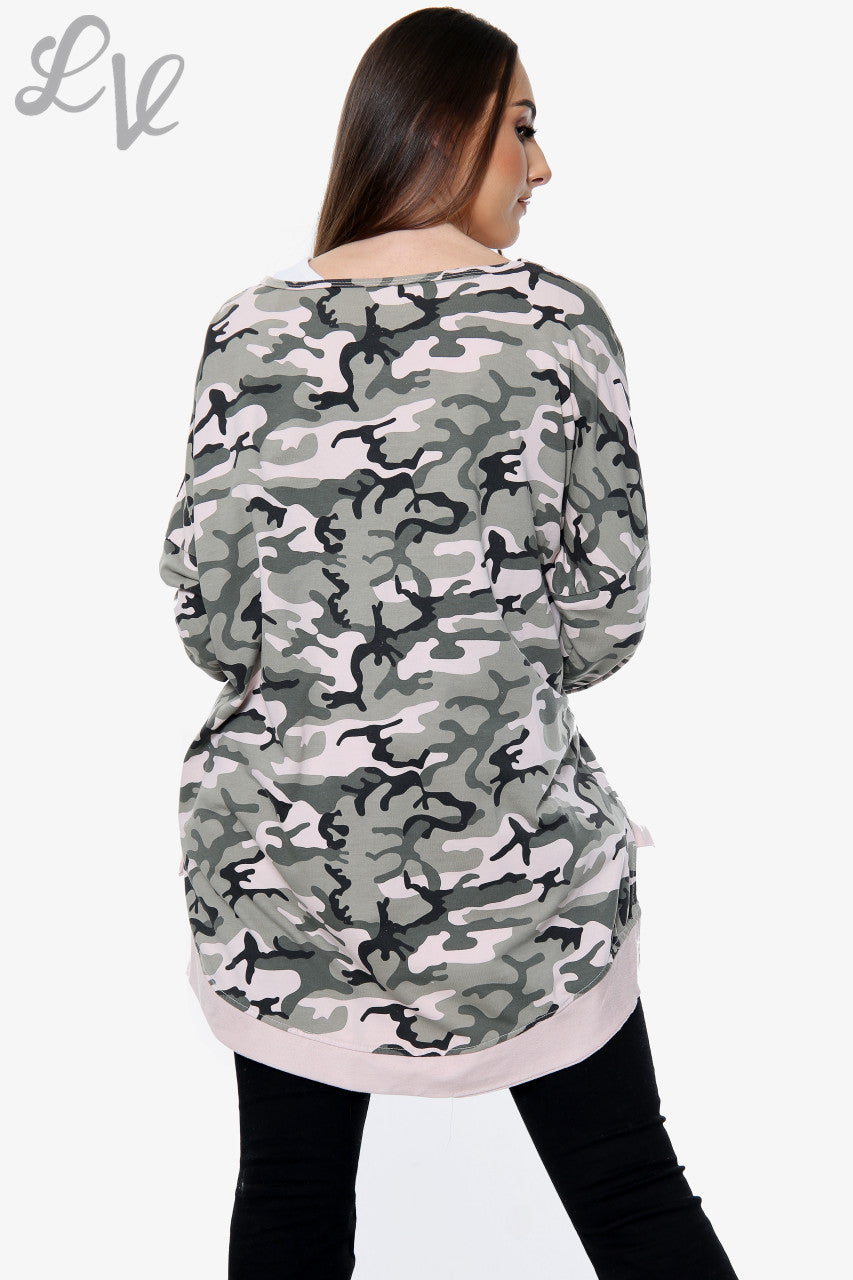 Dames Dankbaar Script Camouflage Sweatshirt Dusty Roze Eenheidsprijs € 13,99