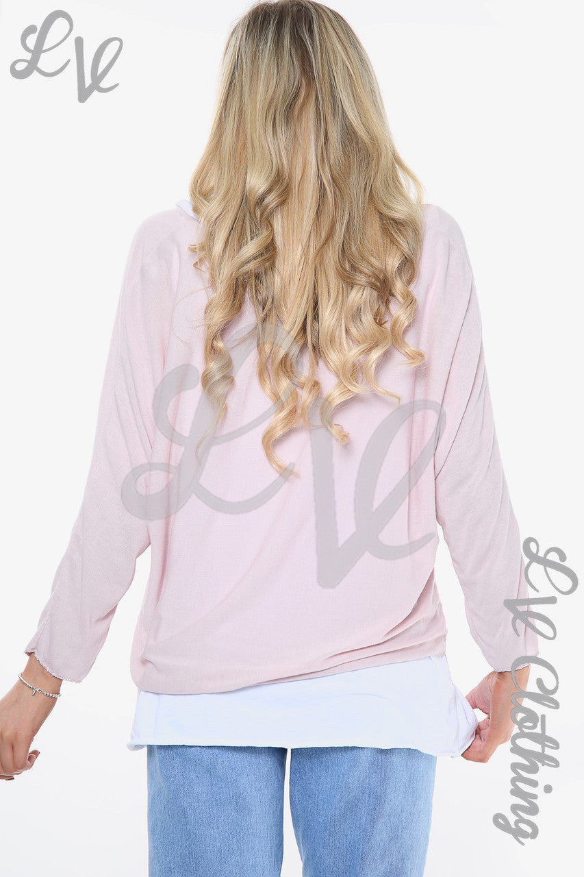 Dames mooie top met slogan en dubbele laag stoffig roze WAS €13,99 NU €6,99