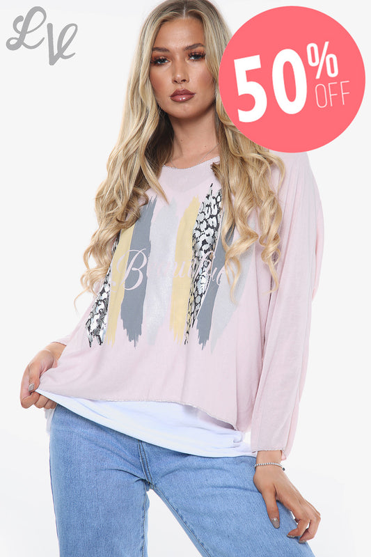 Ladies Beautiful Slogan 2 Layer Top Dusty Pink Unit Price WAS £13.99 NOW £6.99
