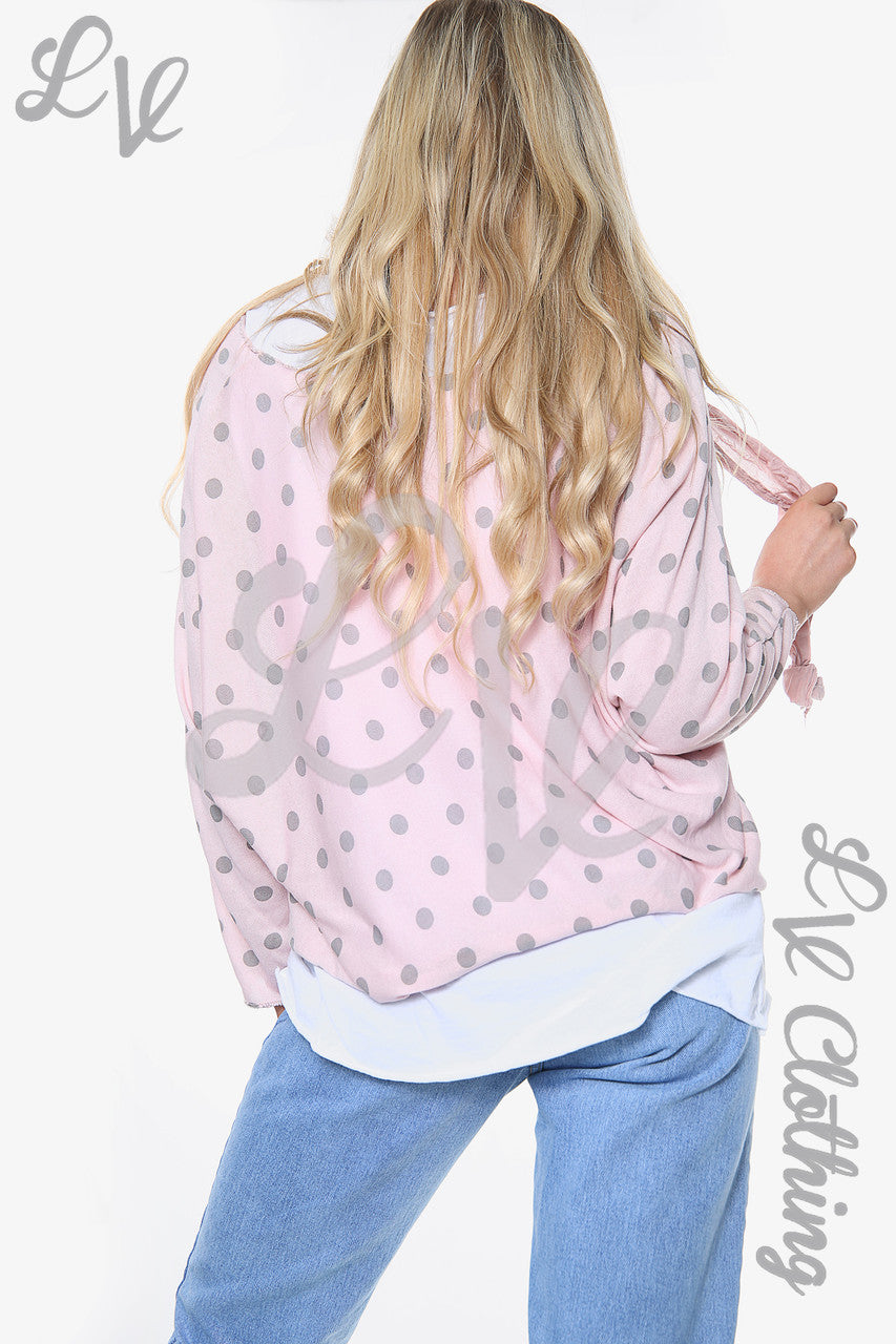 Dames Top met Polkadot Print en 2 Lagen met Sjaal Oudroze Prijs WAS €13,99 NU €6,99