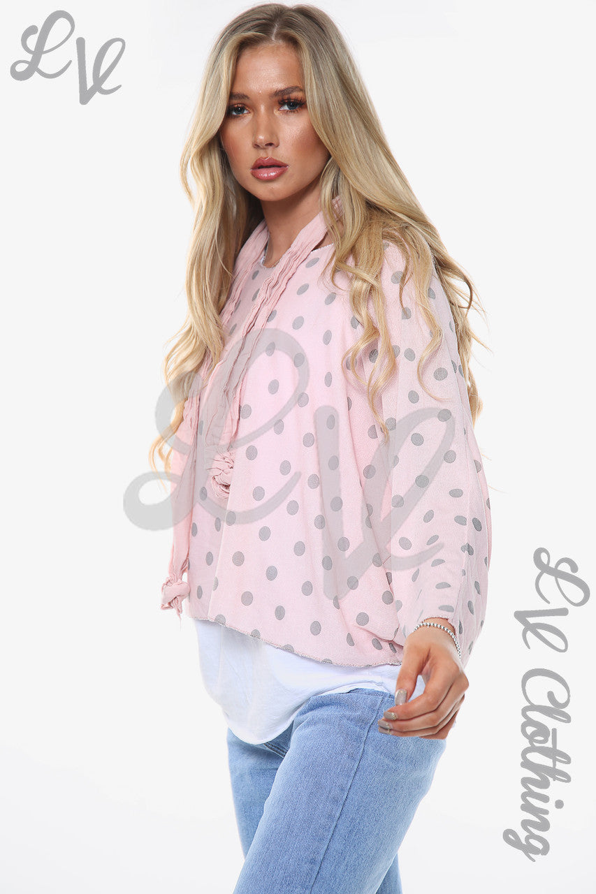 Dames Top met Polkadot Print en 2 Lagen met Sjaal Oudroze Prijs WAS €13,99 NU €6,99