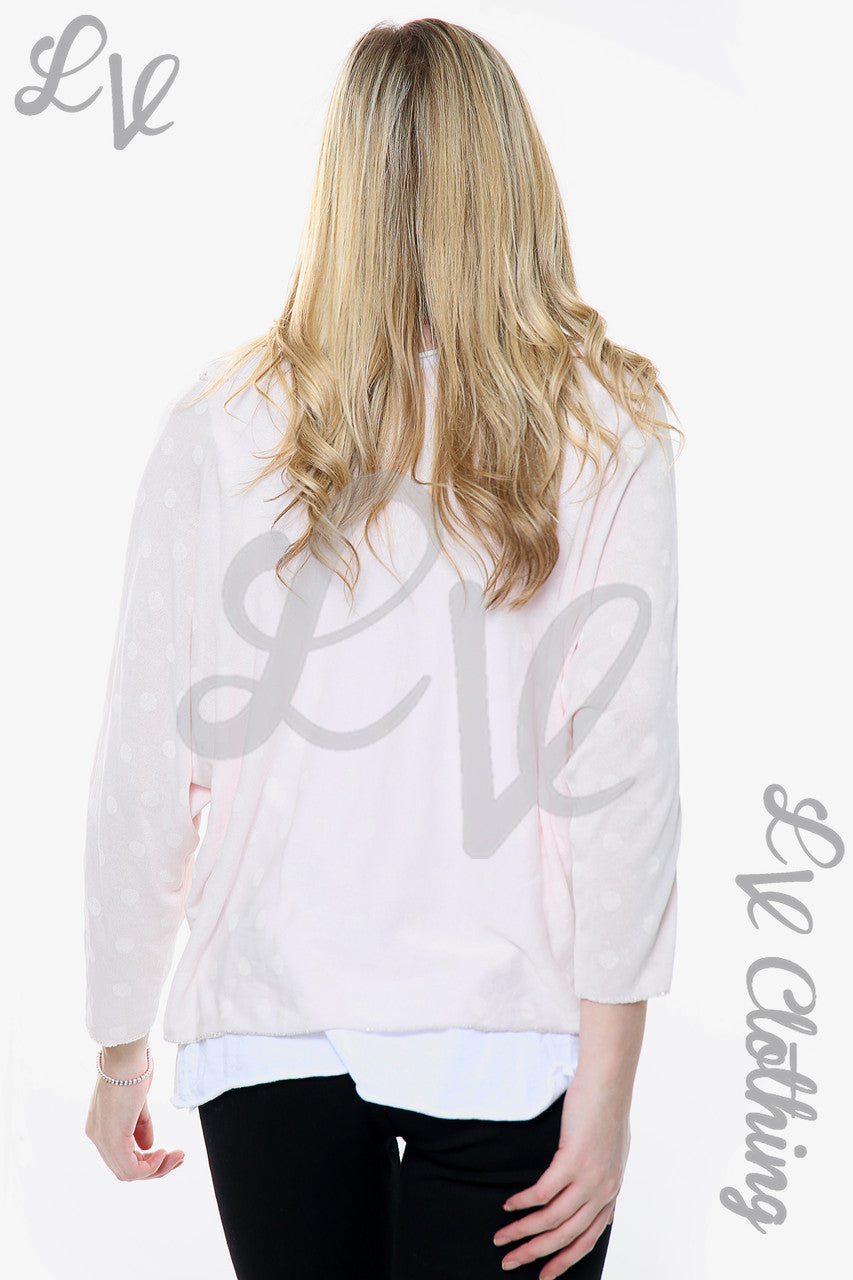 Dames Polka Dot Print 2 Laags Top Met Ketting Dusty Pink Stukprijs WAS £13.99 NU £6.99