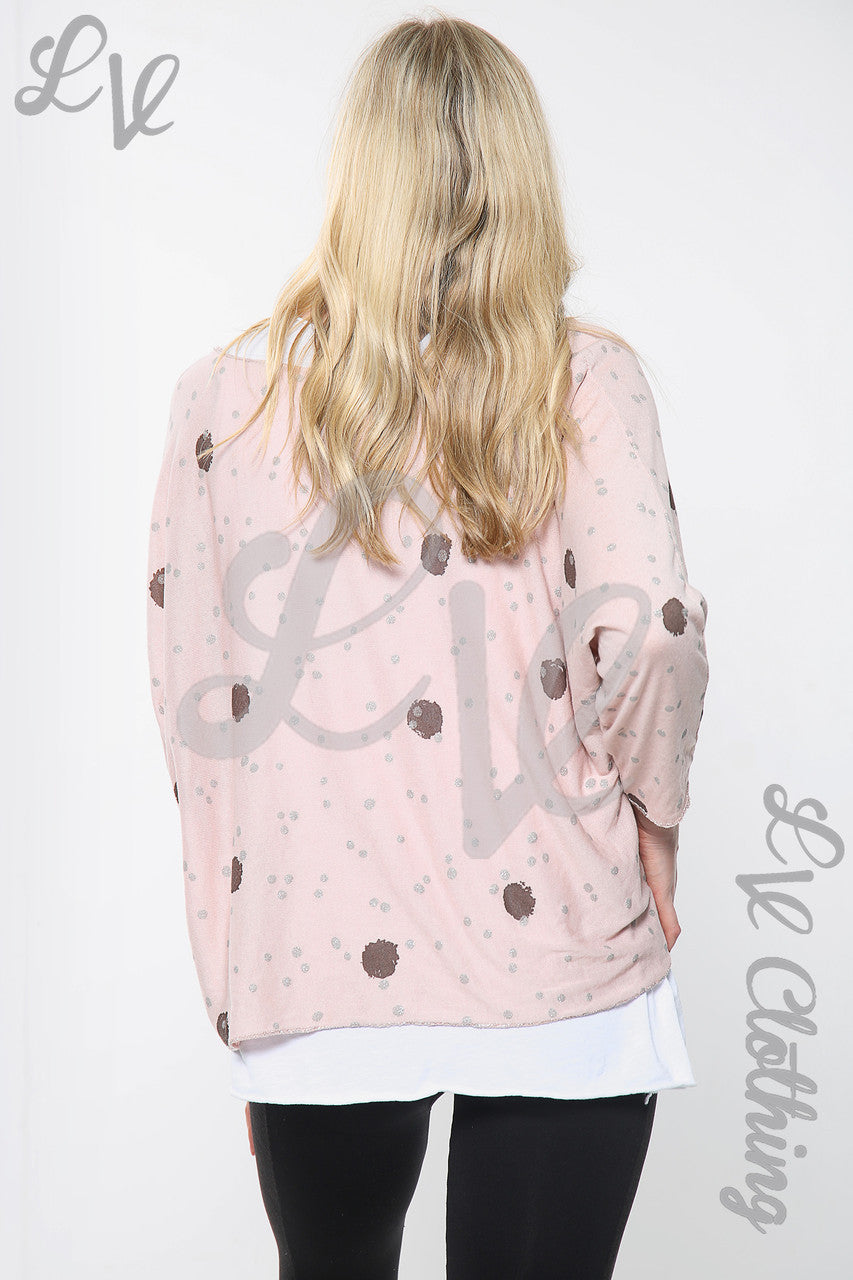 Ladies Twin Layer Spot Print Top With Necklace Dusty Pink Unit Price £12.99