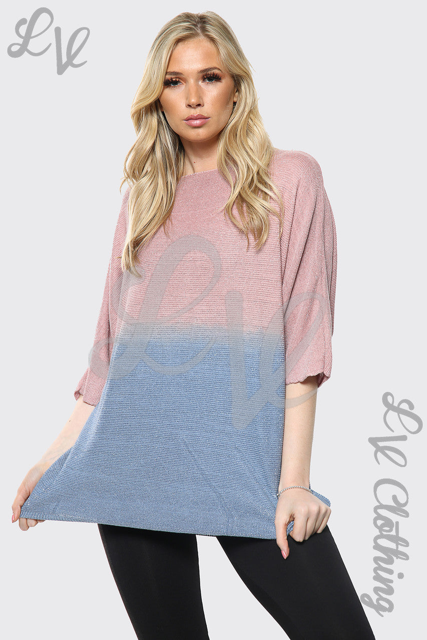 Dames Tweekleurige Fijn Gebreide Trui Dusty Pink Stukprijs £ 16,99
