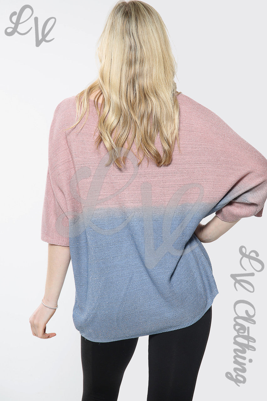 Dames Tweekleurige Fijn Gebreide Trui Dusty Pink Stukprijs £ 16,99