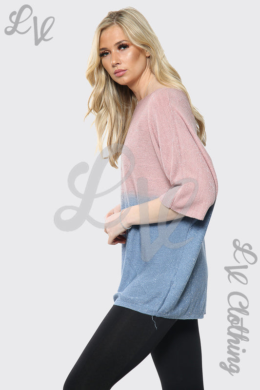 Ladies Two Tone Fine Knitted Jumper Top Dusty Pink Unit Price £16.99