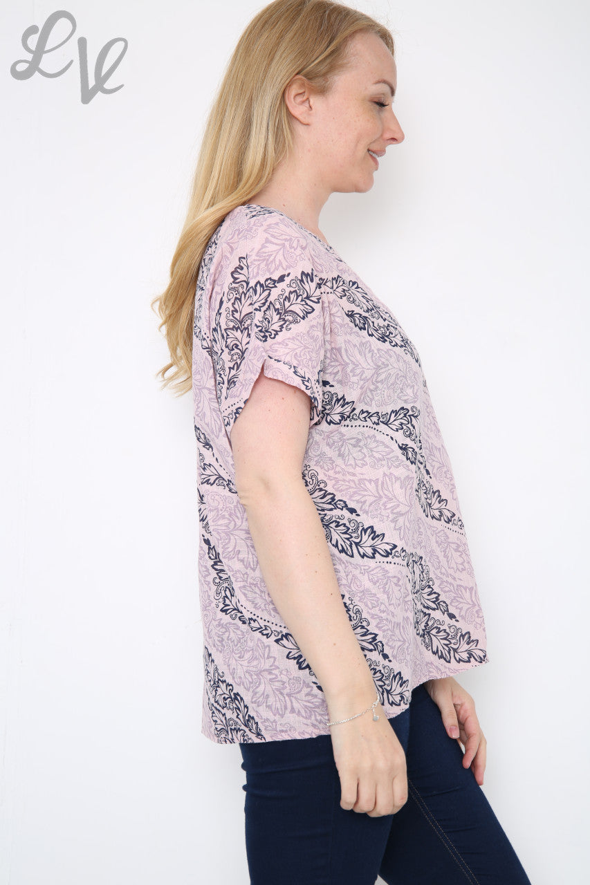 Ladies Leaf Paisley Print Top Dusty Pink Unit Price £7.99