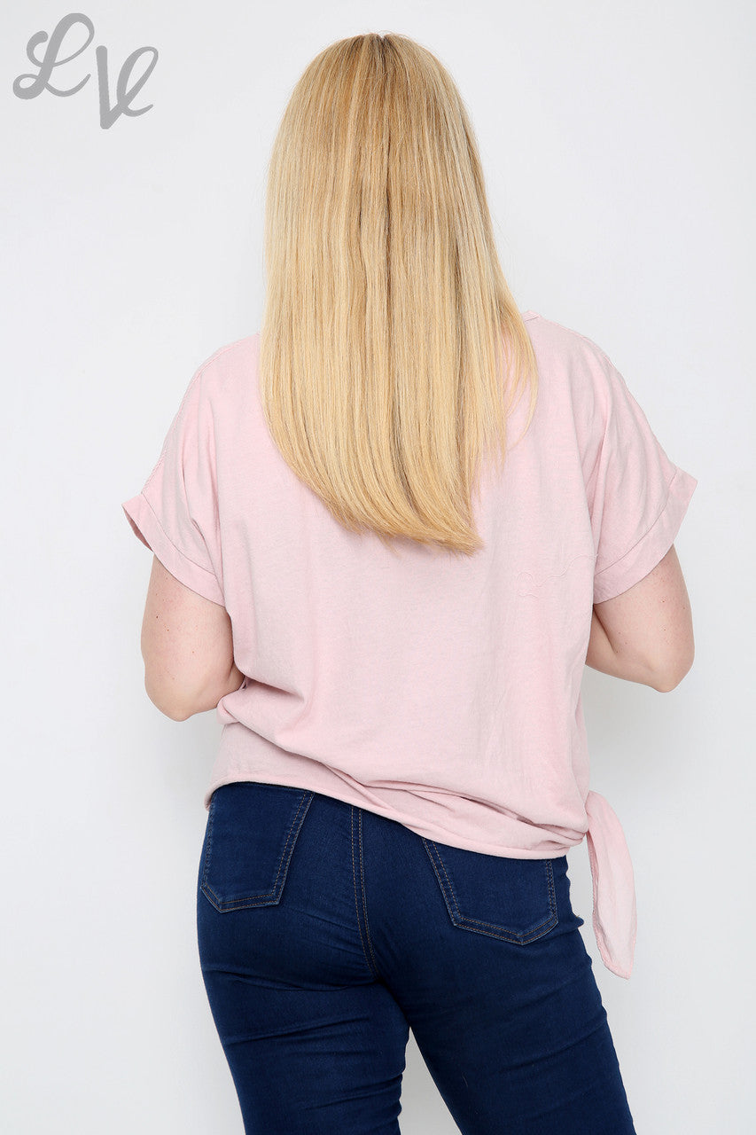 Ladies Anglaise Tie Side Top Dusty Pink - Unit Price £10.99