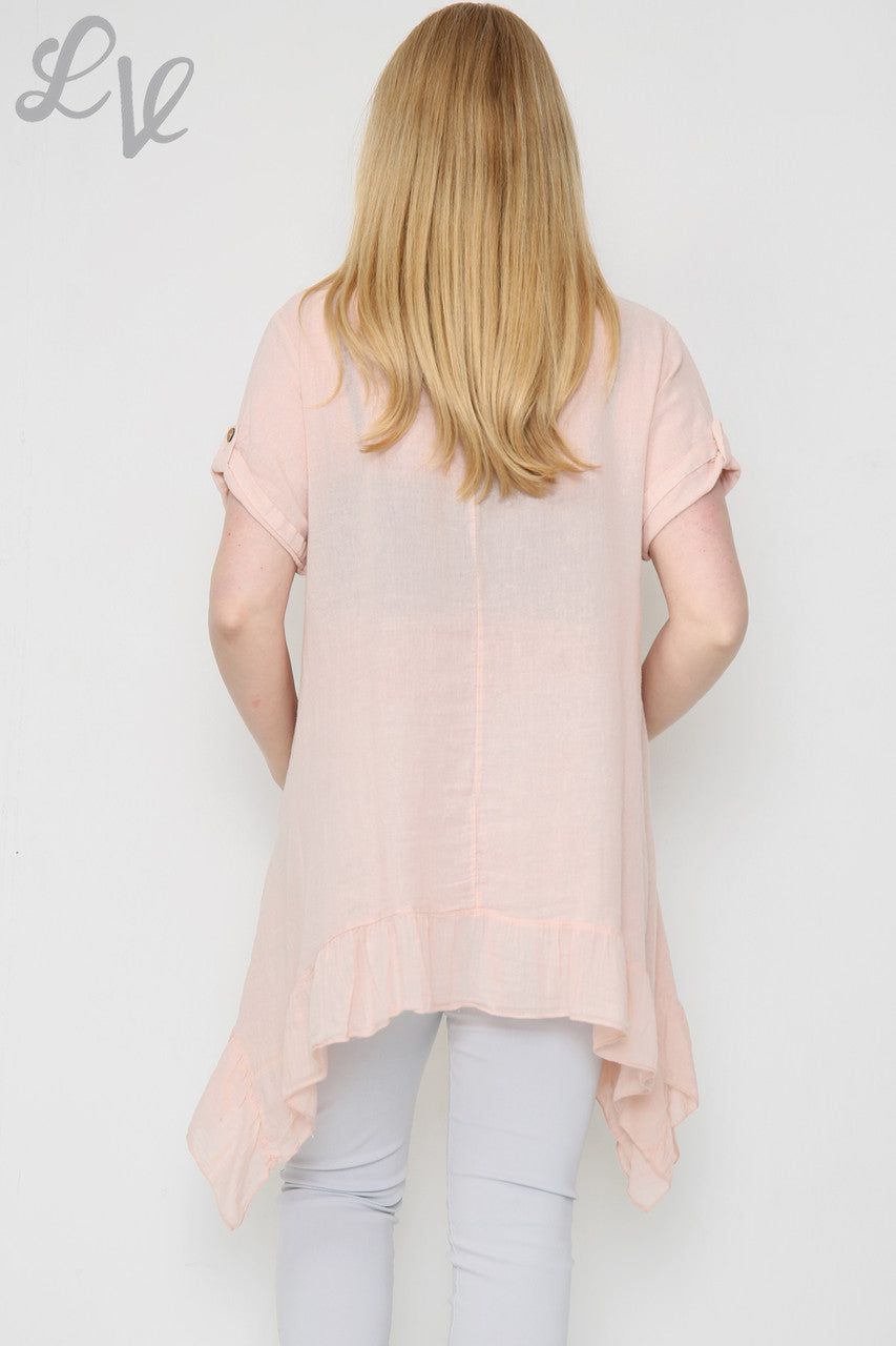 Dames zwierige tuniek met rucheszoom, stofroze, eenheidsprijs €9,99