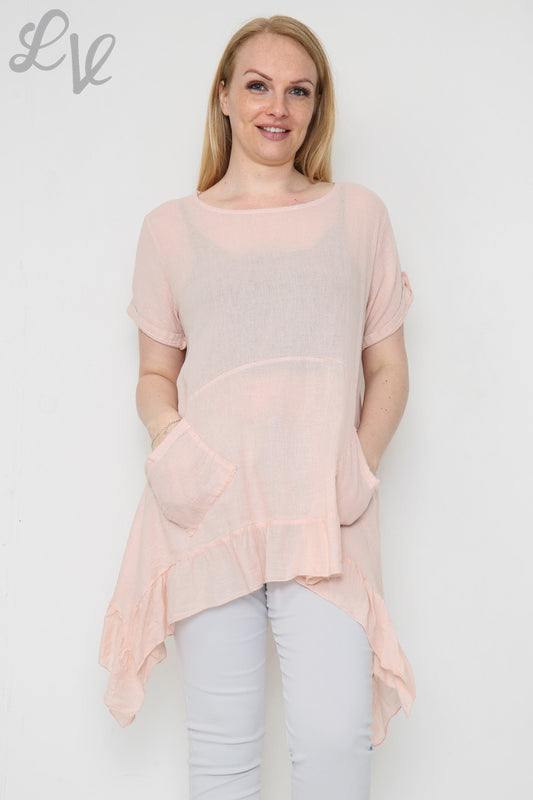 Ladies Floaty Frill Hemline Tunic Top Dusty Pink Unit Price £9.99