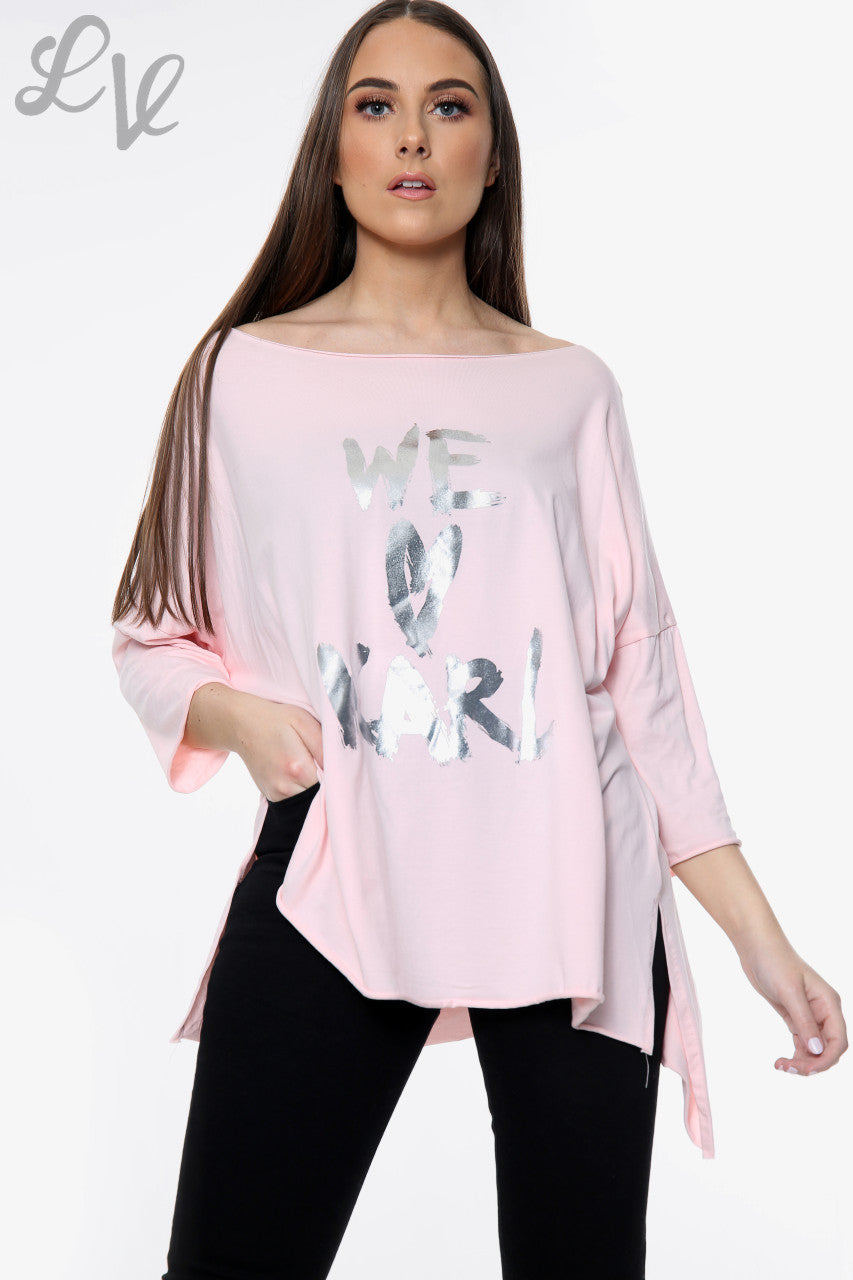 Dames 'We Love Karl' Top met Folieprint Stofroze Stukprijs WAS £5,99 NU £2,99